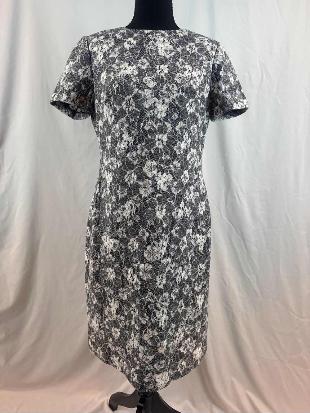 Ralph Lauren Black and White Floral Jacquard Midi Dress Heather Gray MSRP $170